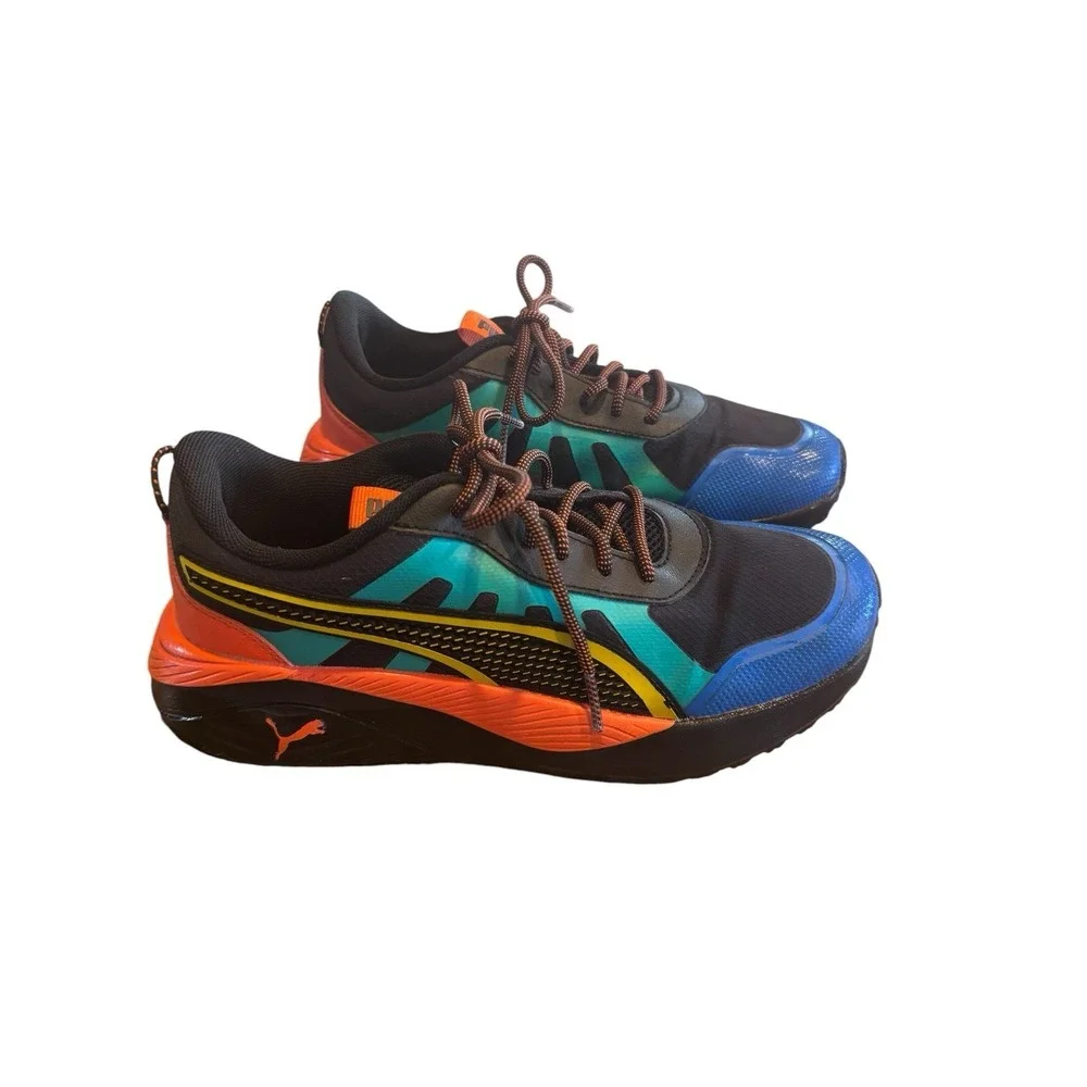 Puma Boy's Excursion Sneakers Youth Sz 5.5 Black Orange Yellow Green‎ Colorblock